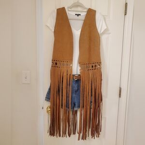 Brown Suede Vest With Fringe Womens Size Medium - Large.
